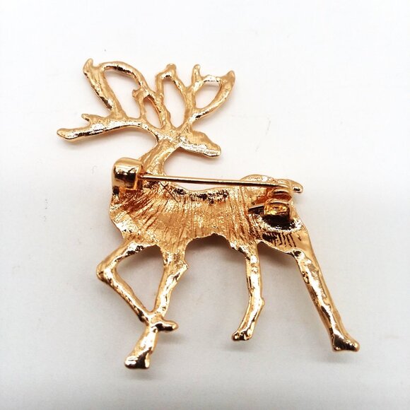 Brooch Deer Reindeer Buck Stag Pin Gold Holiday Stylish Trendy Glam - Picture 2 of 3